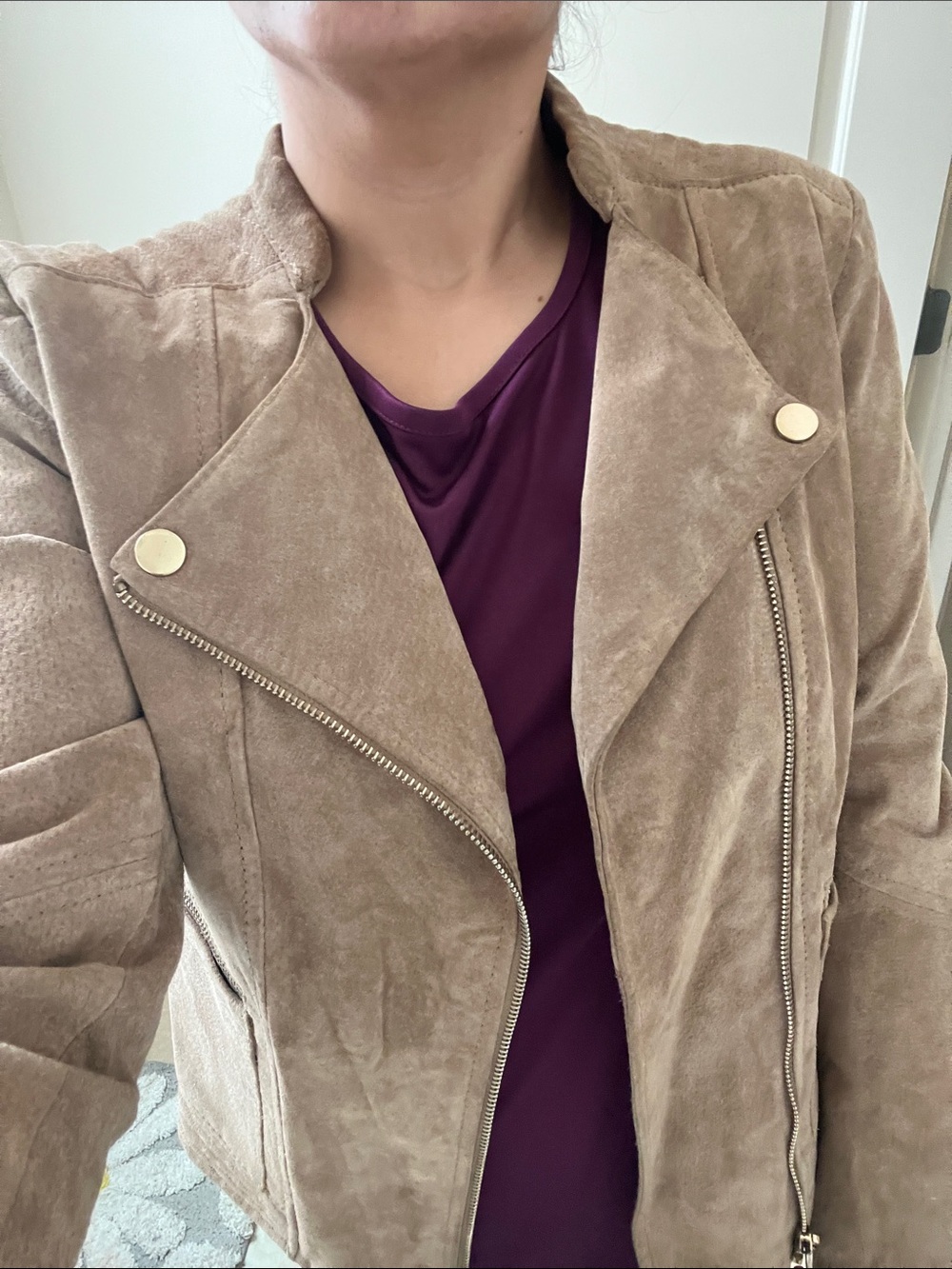 Mango Genuine Leather Moto Jacket Taupe Beige Biker Jacket
